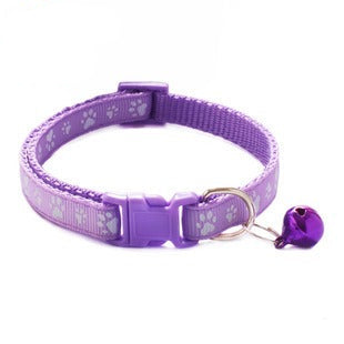 Paws Print Patterned Cat Collar Adjustable Kitten Puppy Dog Pet Bell Snap Buckle