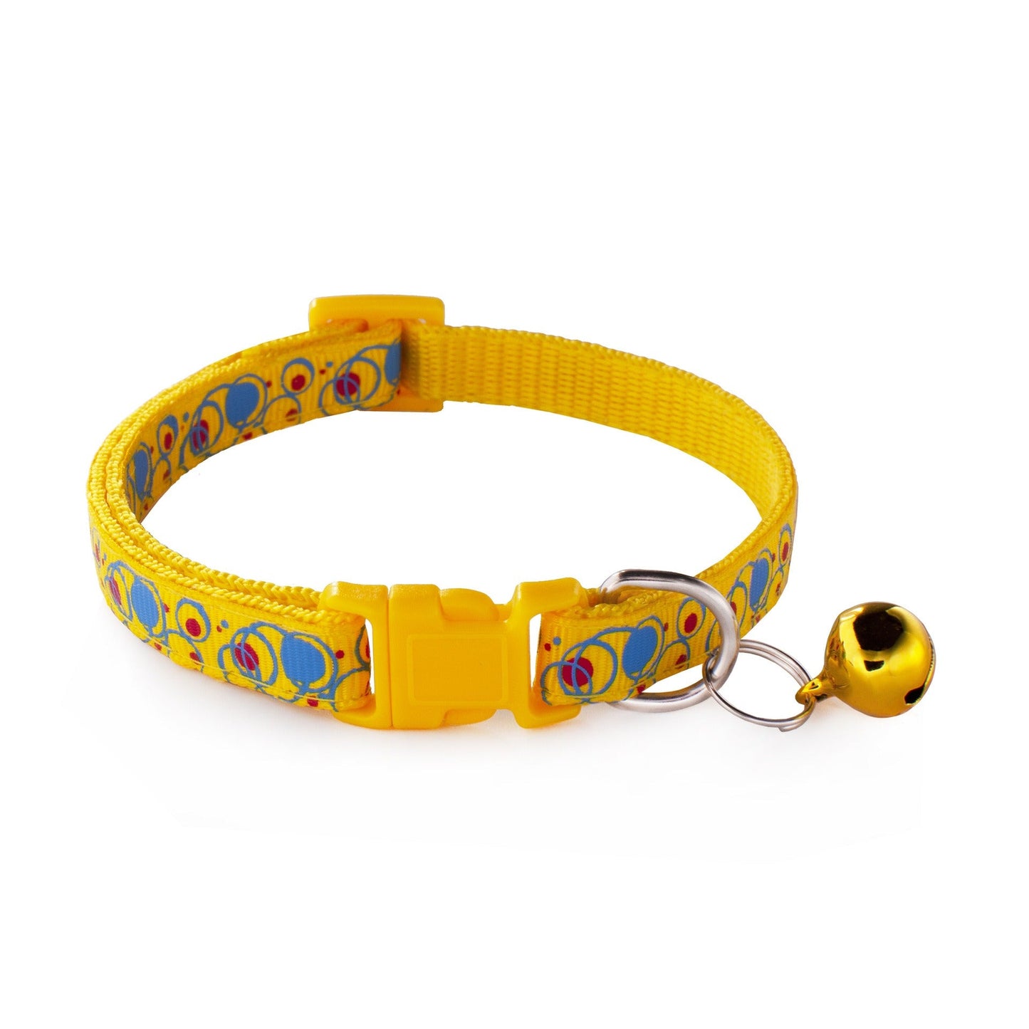 Bubble Patterned Adjustable Kitten Cat Collar With Bell And Snap Buckle