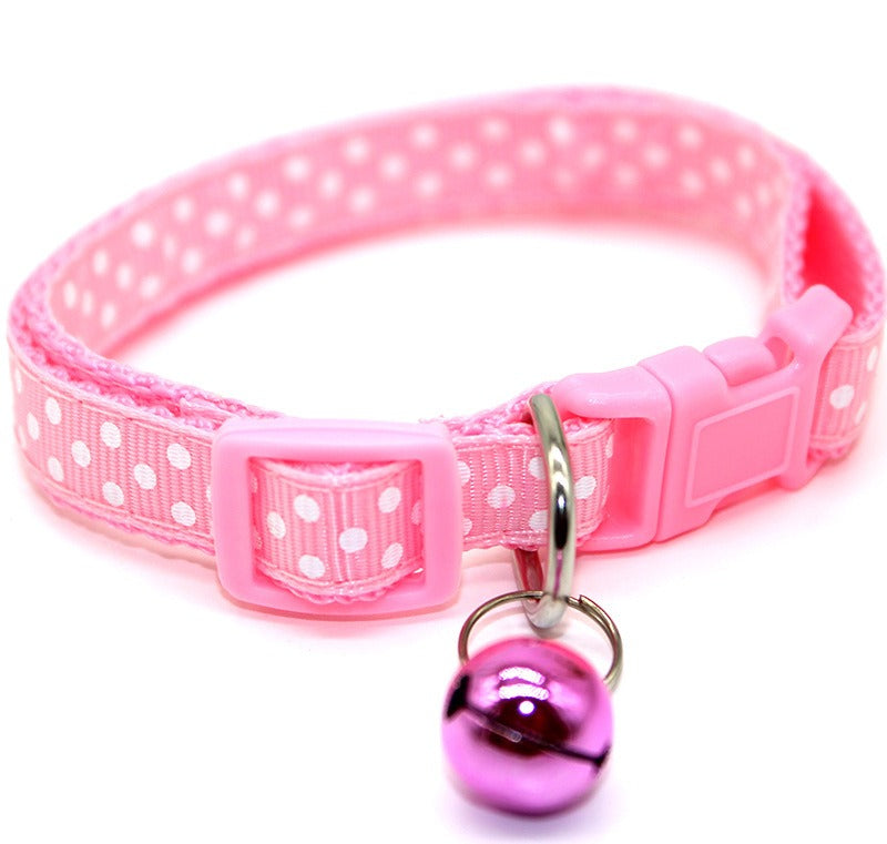 Dots Pattern Cat Collar Adjustable Kitten Puppy Dog Pet Collar Bell Snap Buckle