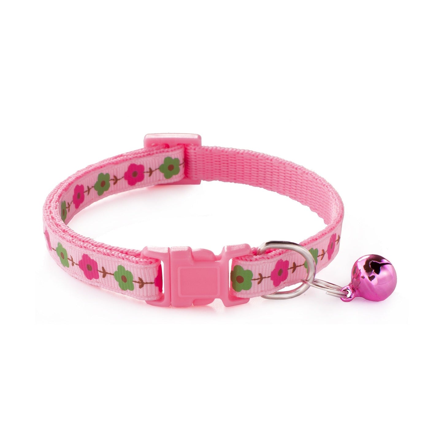 Garden Flowers Patterned Adjustable Kitten Cat Collar With Bell And Snap Buckle