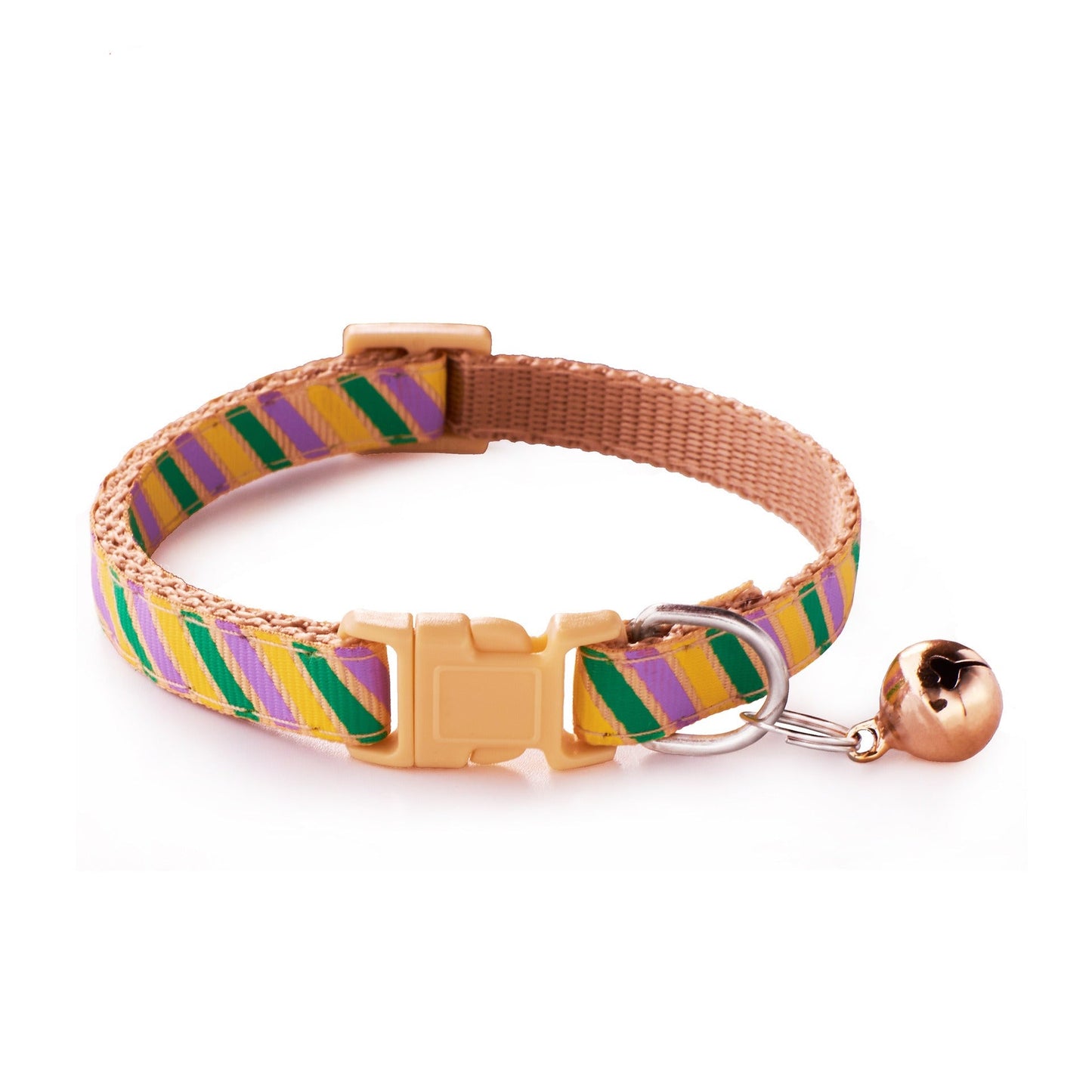 Rainbow Stripes Adjustable Kitten Cat Collar With Bell And Snap Buckle