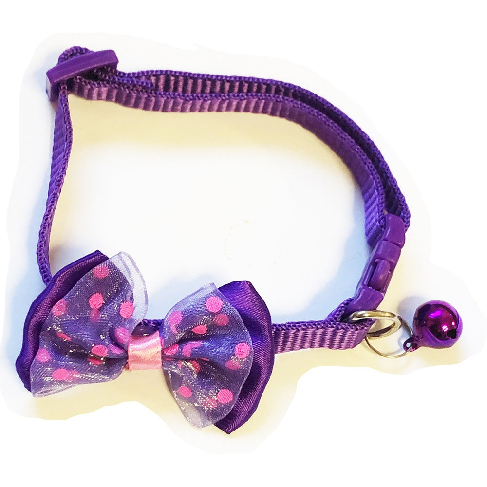 Cute Bow Tie Dots Cat Collar Adjustable Kitten Puppy Dog Pet Bell Snap Buckle