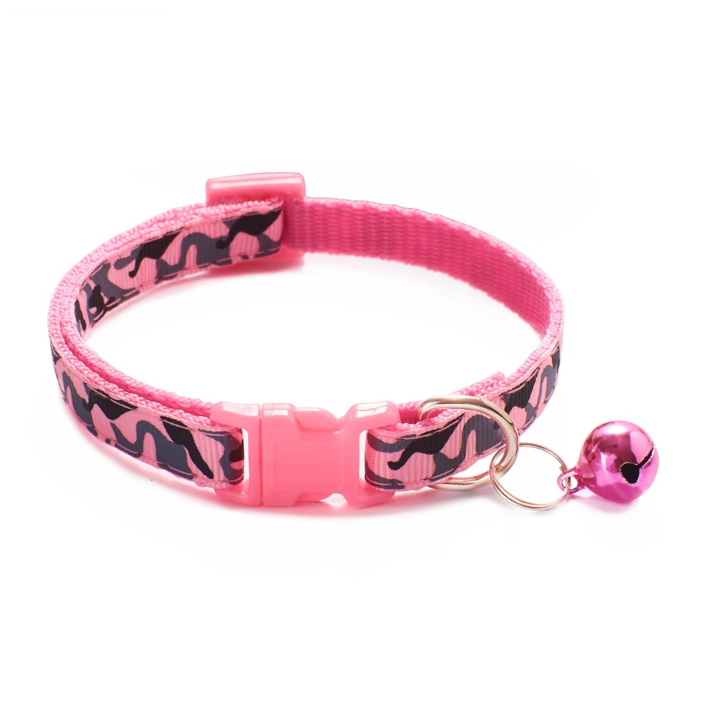 Camouflage Patterned Adjustable Kitten Cat Collar With Bell And Snap Buckle