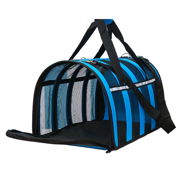 White and Blue Large Ventilated Travel Bag Cat Carrier Soft Crate For Puppy Dog
