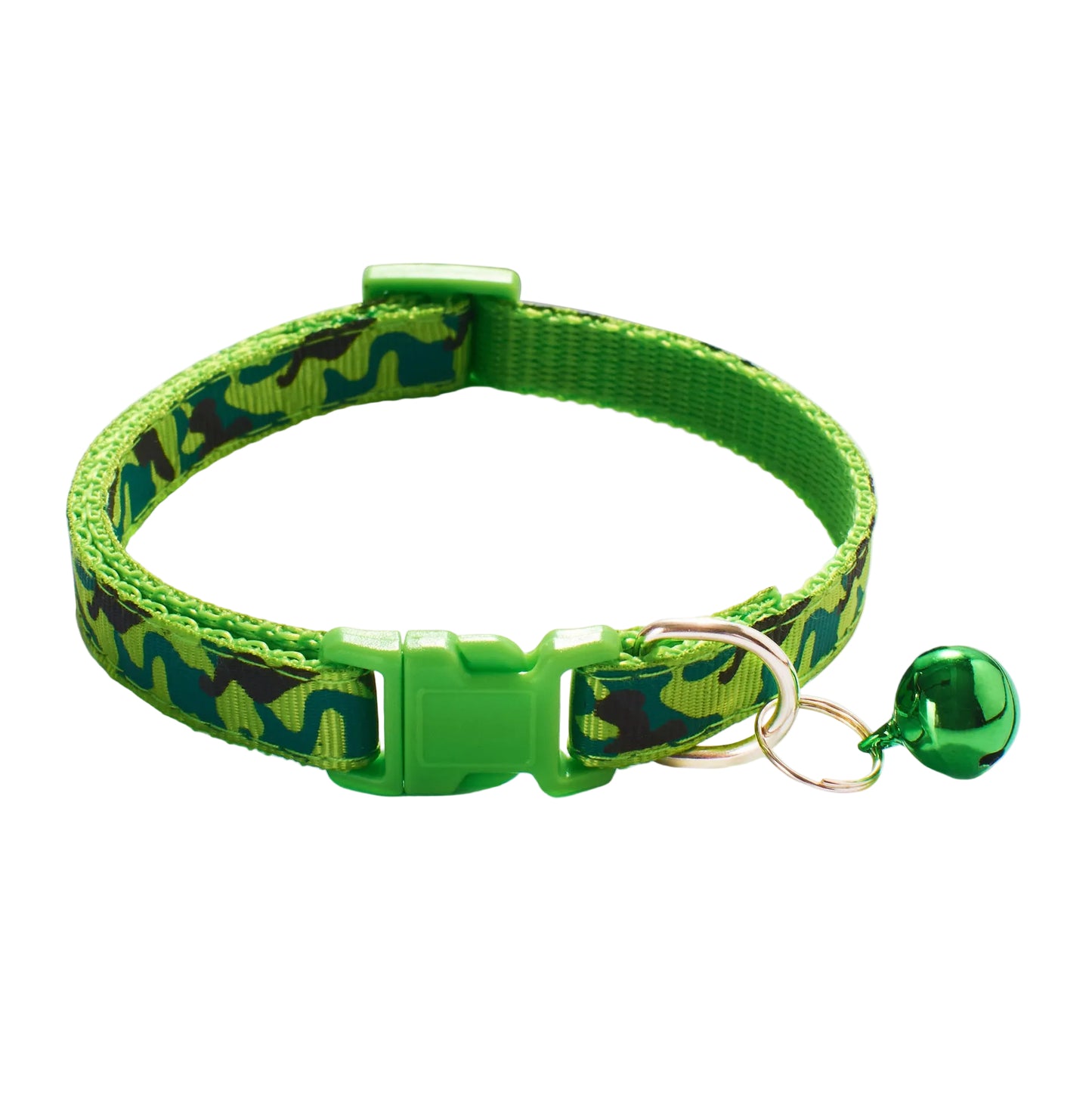 Camouflage Patterned Adjustable Kitten Cat Collar With Bell And Snap Buckle