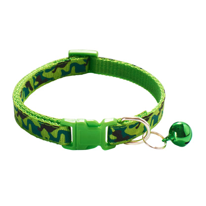 Camouflage Patterned Adjustable Kitten Cat Collar With Bell And Snap Buckle