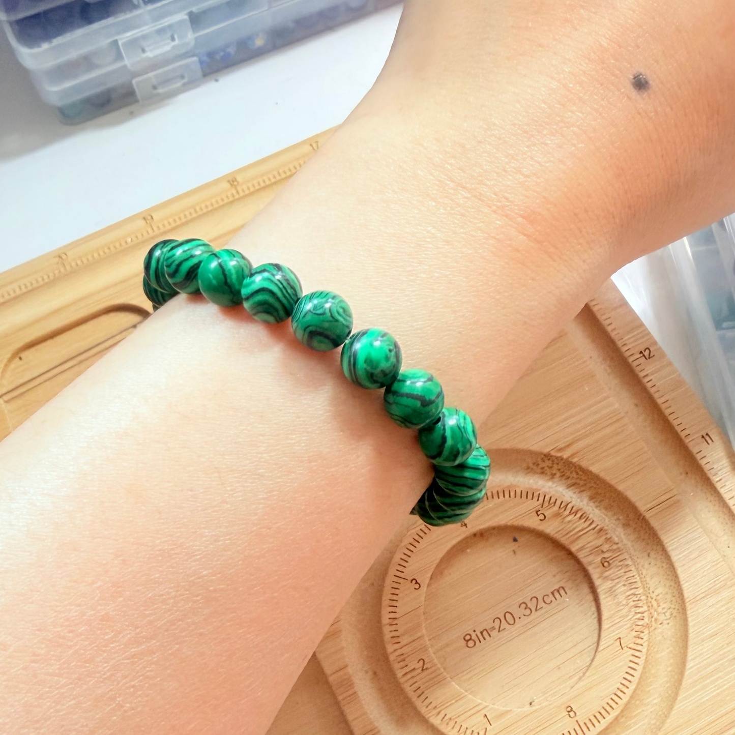 Handmade Unique Green Malachite Gemstone Beads Bracelet 8mm