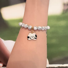 Handmade Unique White Howlite Gemstone Beaded With Cat Charm Bracelet 8mm