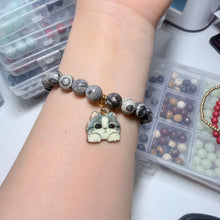 Handmade Unique Black Veined Jasper Gemstone Cat Charm Bracelet 8mm