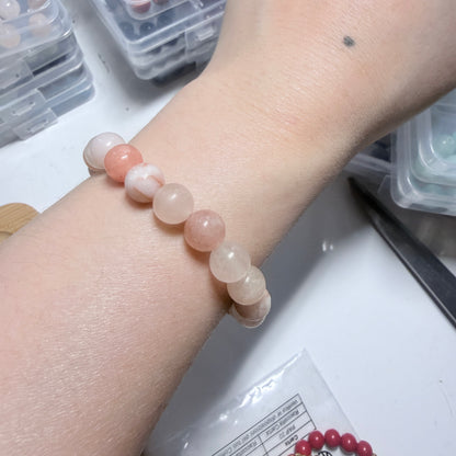 Handmade Unique Pink Quartz White Crystal Gemstone Beaded Bracelet 8mm