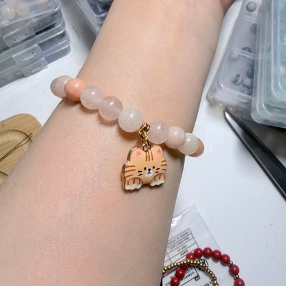 Handmade Unique Pink Quartz White Crystal Gemstone Beaded Bracelet 8mm