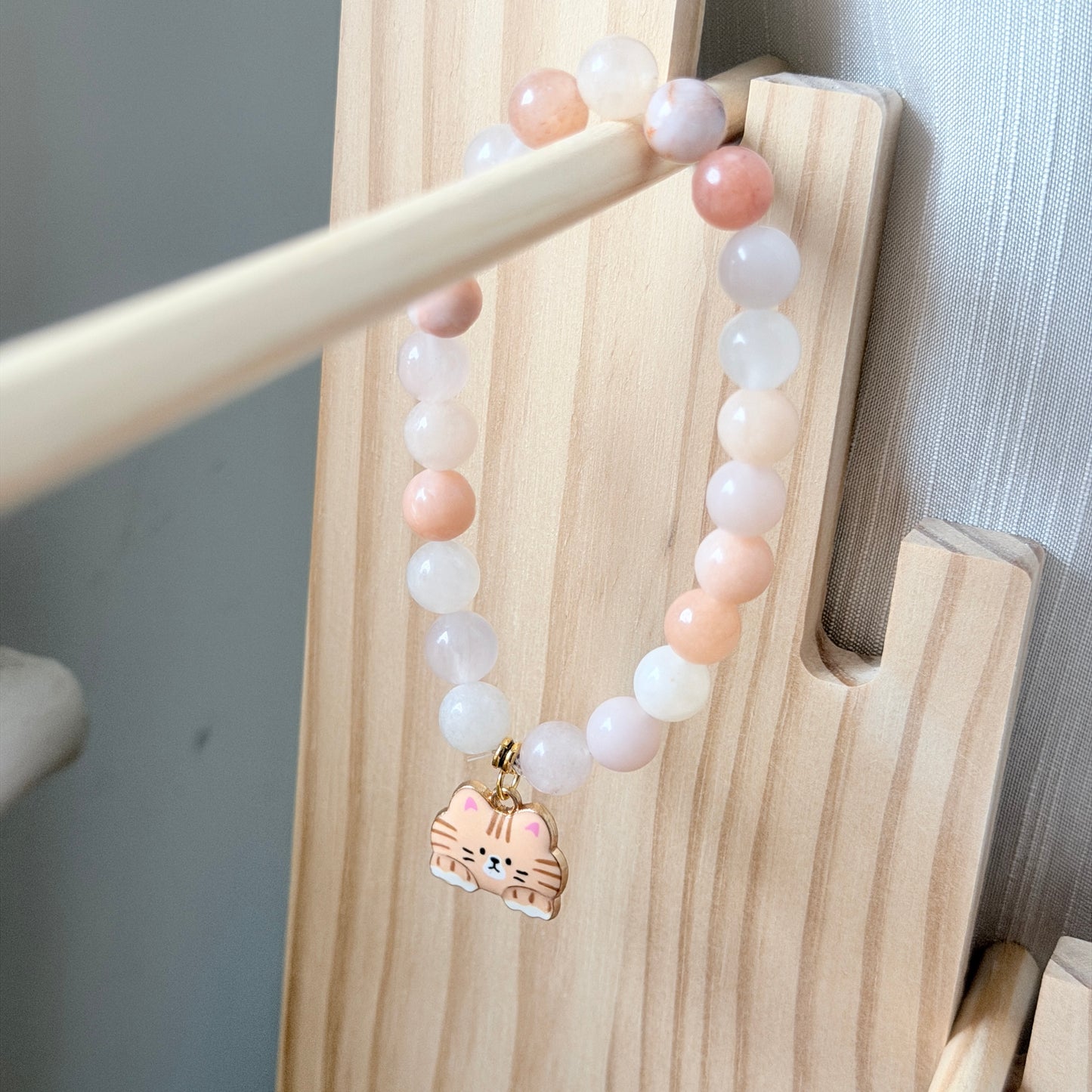 Handmade Unique Pink Quartz White Crystal Gemstone Beaded Bracelet 8mm