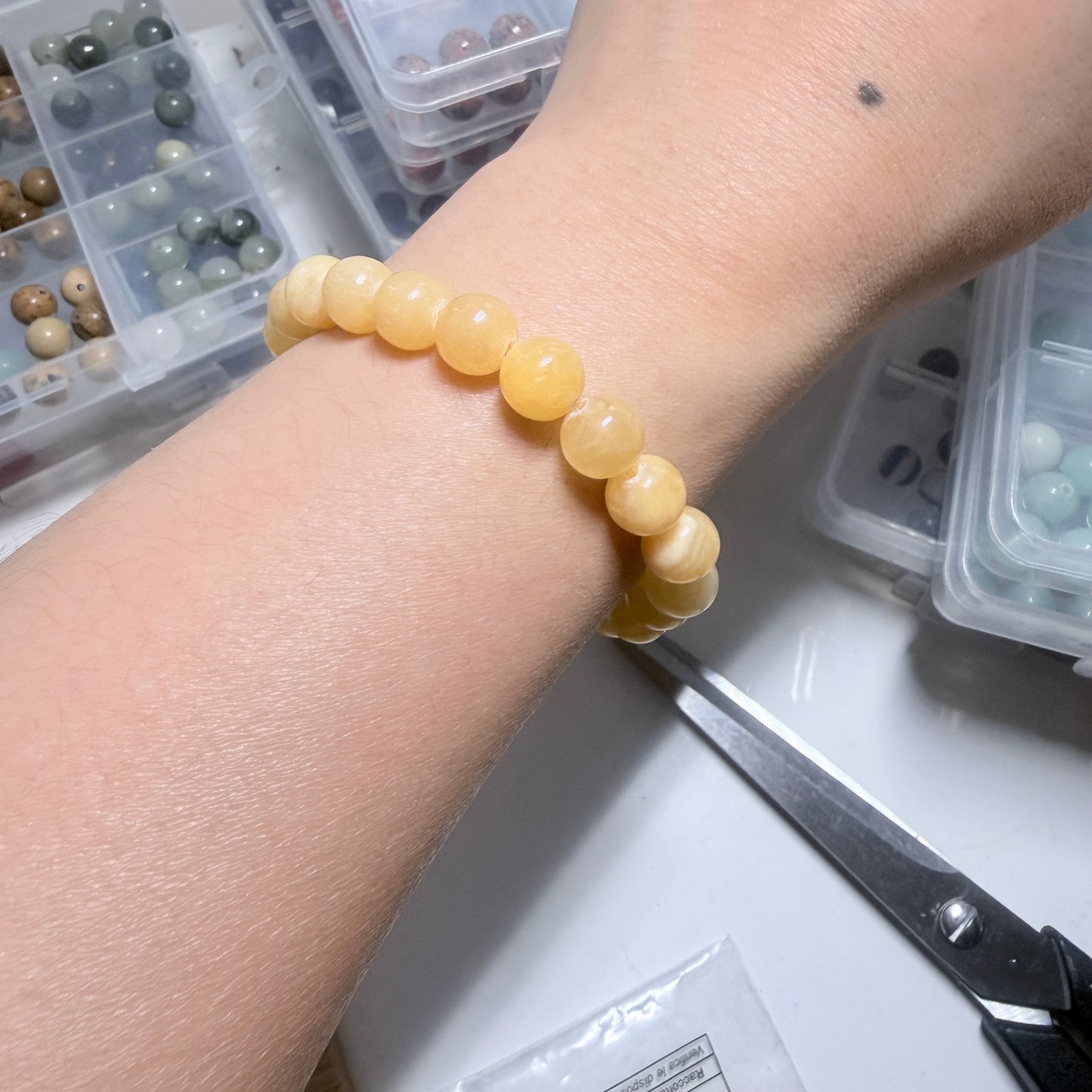 Handmade Unique Yellow Calcite Crystal Gemstone Beaded Bracelet 8mm