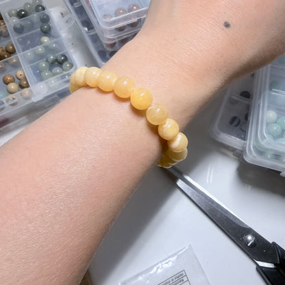 Handmade Unique Yellow Calcite Crystal Gemstone Beaded Bracelet 8mm