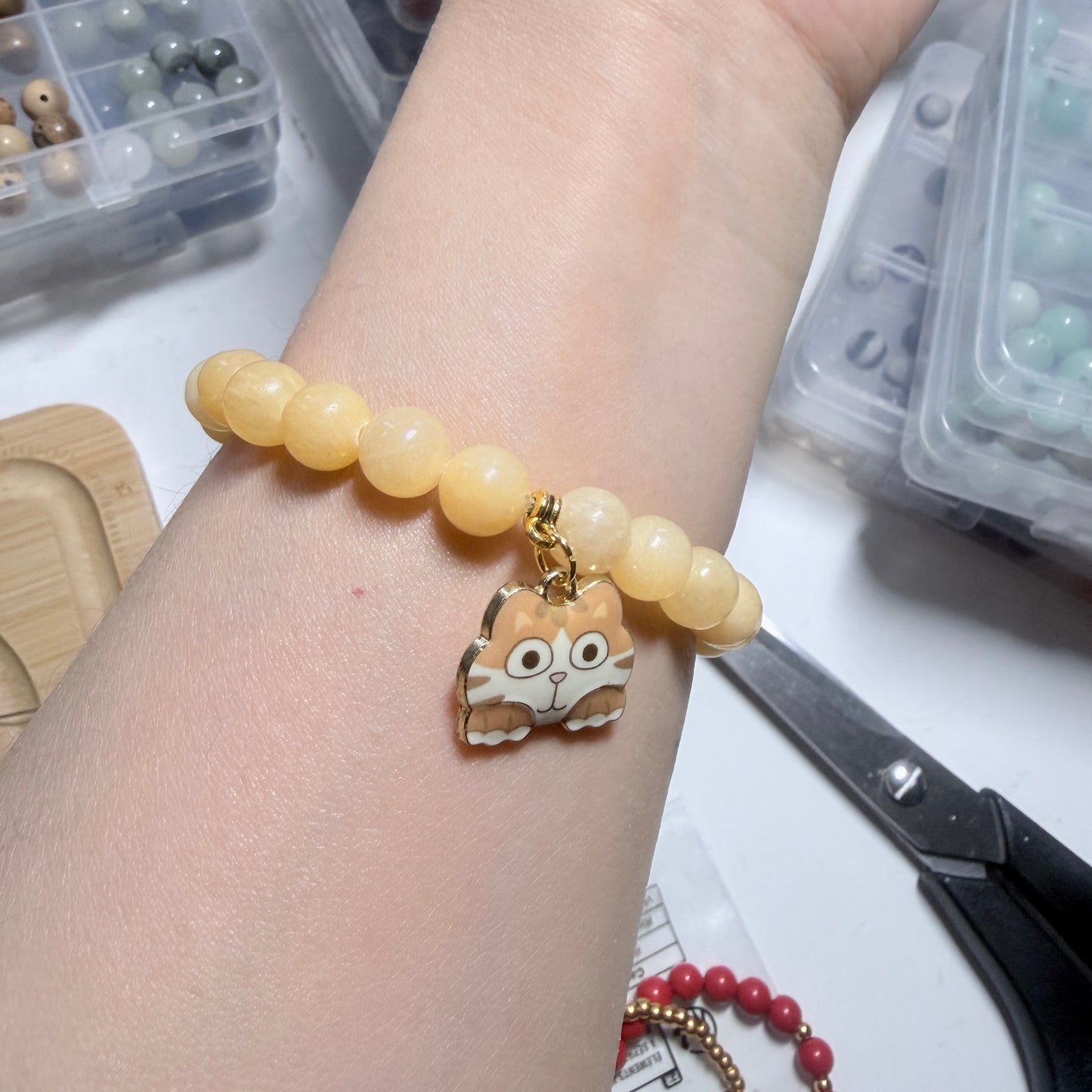 Handmade Unique Yellow Calcite Crystal Gemstone Beaded Bracelet 8mm