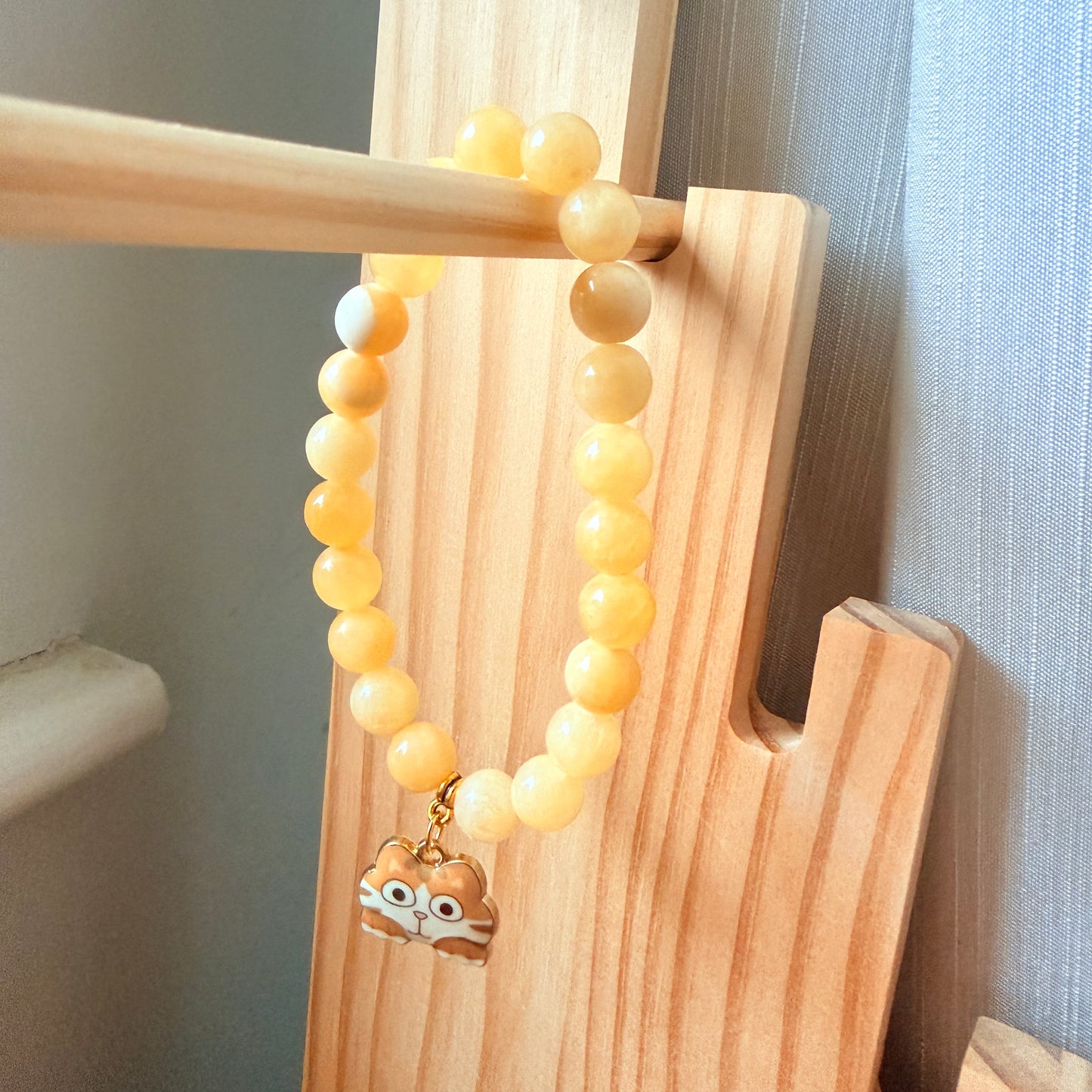 Handmade Unique Yellow Calcite Crystal Gemstone Beaded Bracelet 8mm