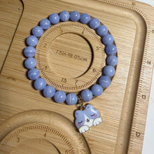 Handmade Unique Blue Lace Agate Crystal Gemstone Cat Charm Beaded Bracelet 8mm