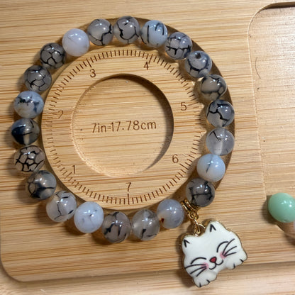 Handmade Unique Black Dragon Vein Agate Gemstone Beaded Bracelet 8mm