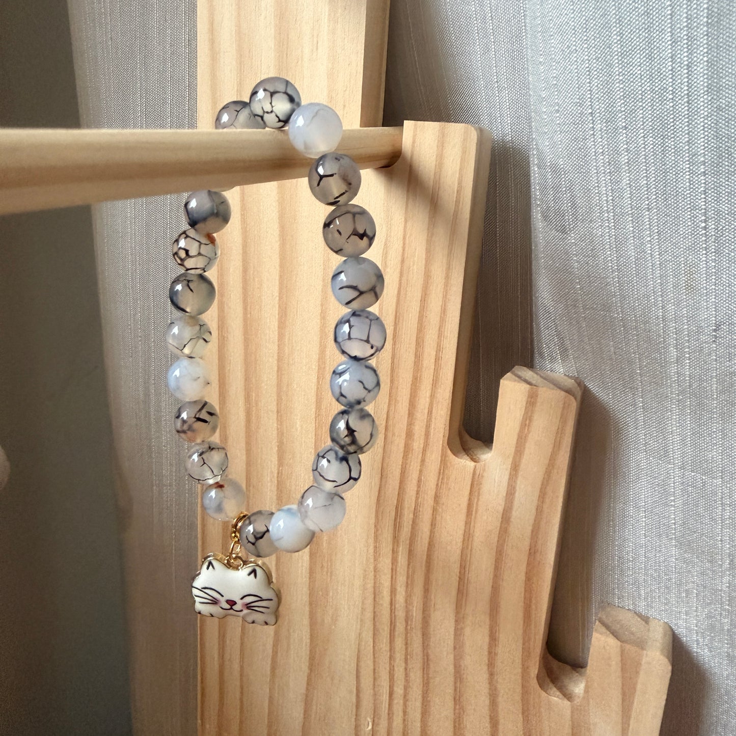 Handmade Unique Black Dragon Vein Agate Gemstone Beaded Bracelet 8mm
