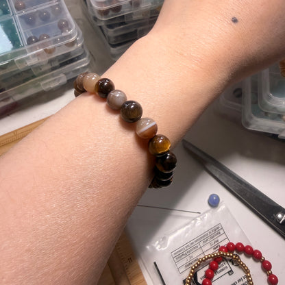 Handmade Unique Natural Tiger Eye And  Agate Gemstone Beaded Bracelet 8mm