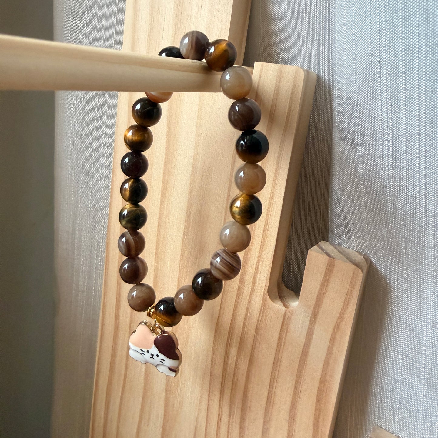 Handmade Unique Natural Tiger Eye And  Agate Gemstone Beaded Bracelet 8mm