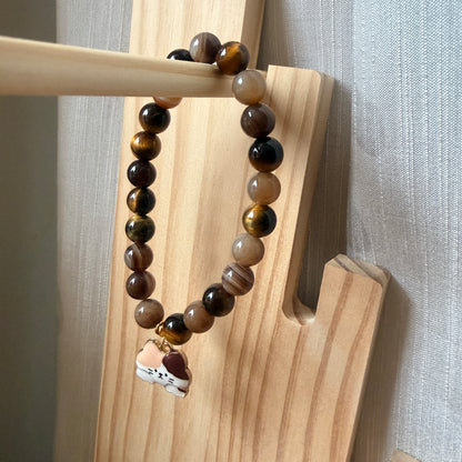 Handmade Unique Natural Tiger Eye And  Agate Gemstone Beaded Bracelet 8mm