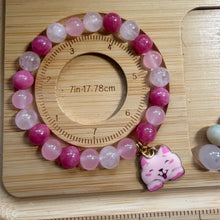 Handmade Unique Rose Quartz Crystal Beaded Cat Charm Bracelet 8mm