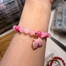 Handmade Unique Rose Quartz Crystal Beaded Cat Charm Bracelet 8mm