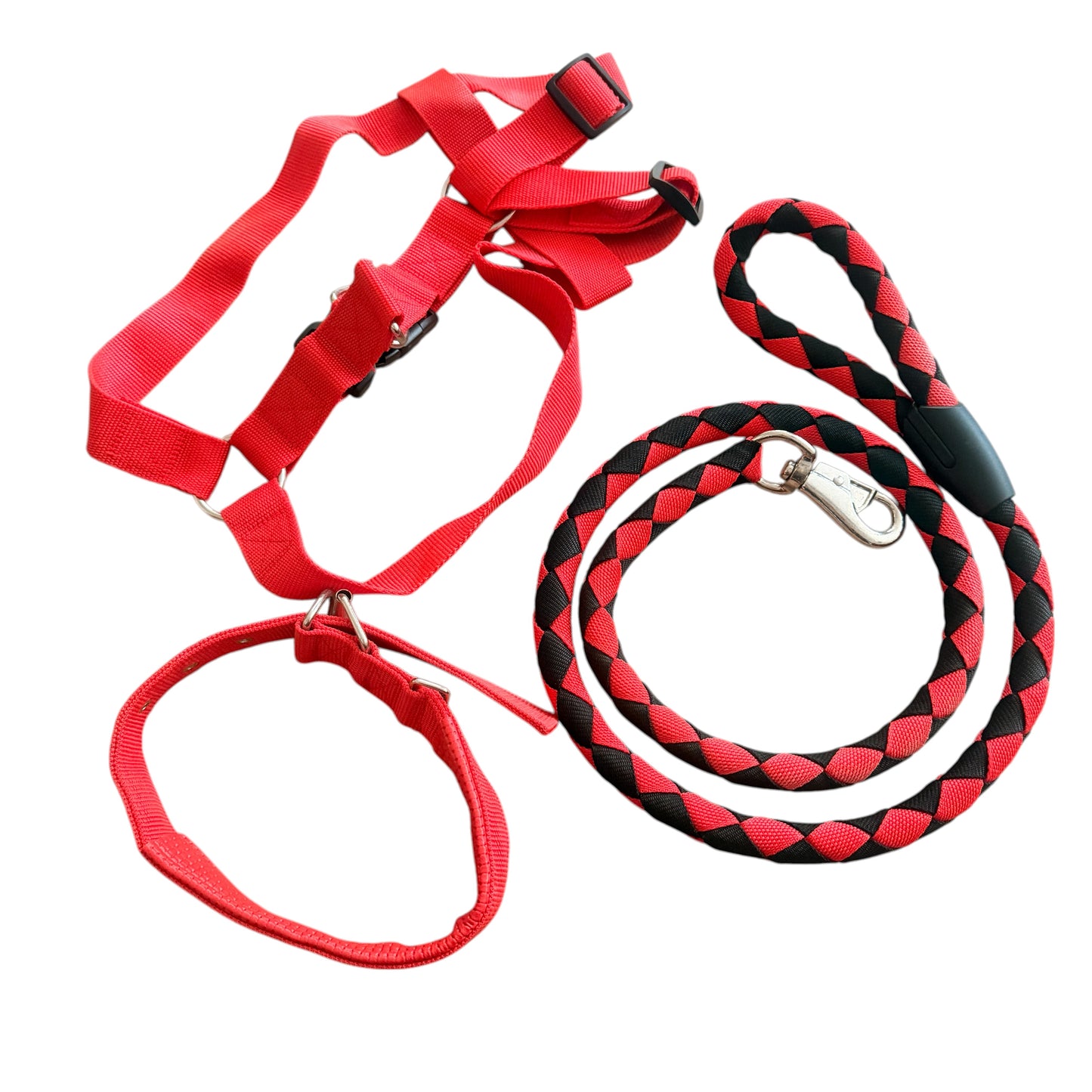 Size XXL 3pc Strong Nylon Rope Dog Lead Leash Collar Chest Back Harness Set