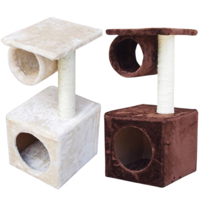 2-Tier Cat Tree Climbing Frame with Tunnel Hideaway Box Scratching Play