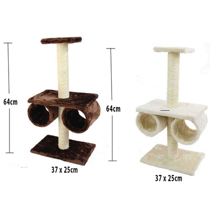 Cat Tree Tower with Dual Tunnels Climbing Frame with Scratching Post