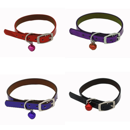 Glossy Adjustable Kitten Cat Puppy Dog Small Pet Faux Leather Collar With Bell