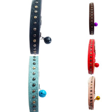 Hemisphere Studs Adjustable Kitten Cat Puppy Dog Small Pet Faux Leather Collar With Bell