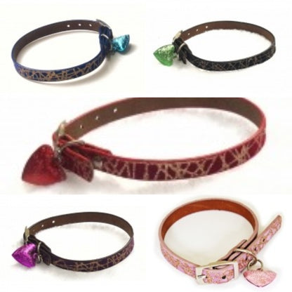 Marble Pattern Adjustable Kitten Cat Puppy Dog Small Pet Faux Leather Collar With Bell