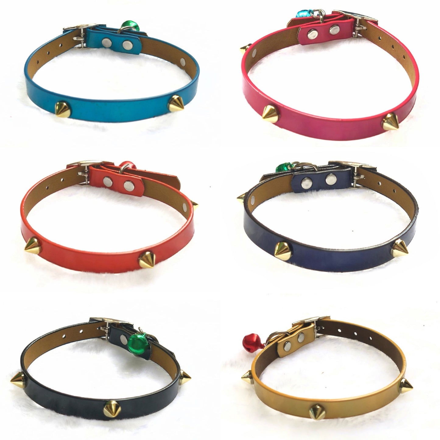 Pointy Studs Adjustable Kitten Cat Puppy Dog Small Pet Faux Leather Collar With Bell