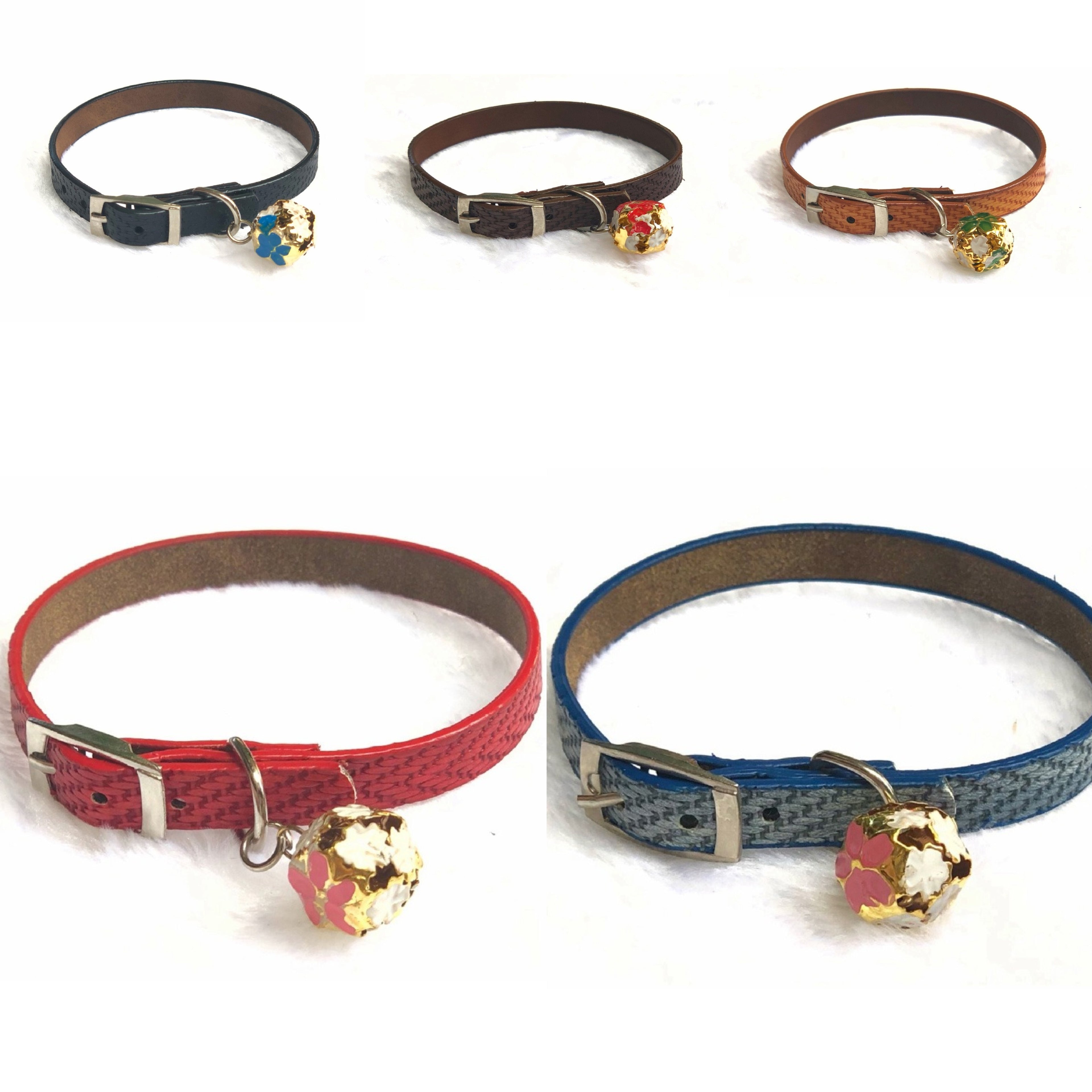 Weave Pattern Adjustable Kitten Cat Puppy Dog Small Pet Faux Leather Collar With Bell