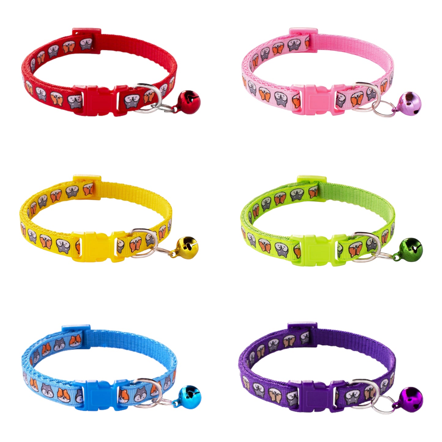 Shiba Inu Printing Adjustable Kitten Cat Collar With Bell And Snap Buckle