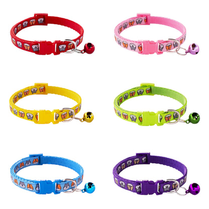 Shiba Inu Printing Adjustable Kitten Cat Collar With Bell And Snap Buckle