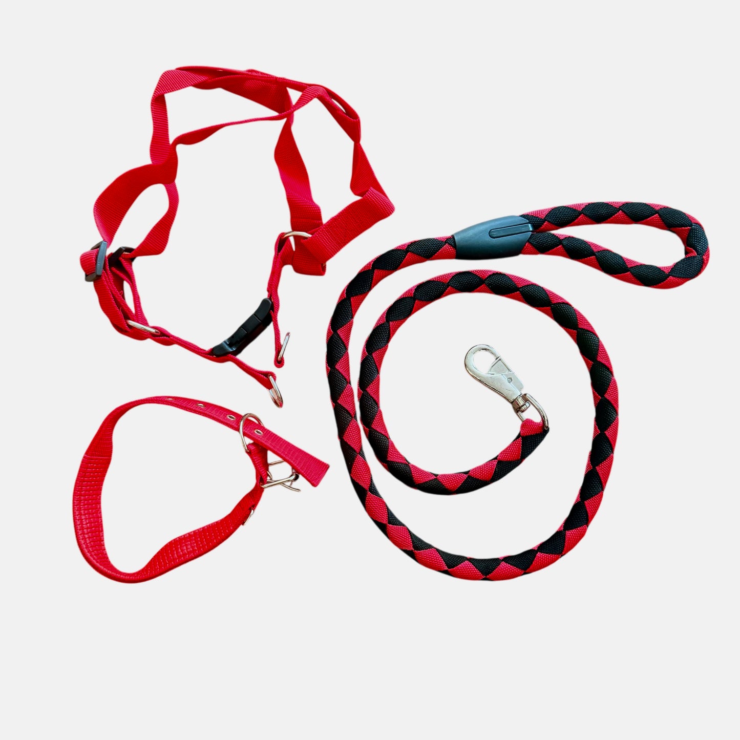 Size XL 3pc Strong Nylon Rope Dog Lead Leash Collar Chest Back Harness Set