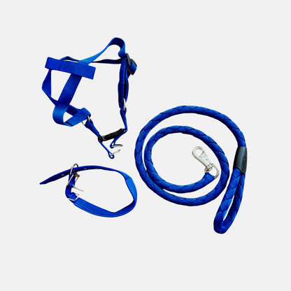 Size XL 3pc Strong Nylon Rope Dog Lead Leash Collar Chest Back Harness Set