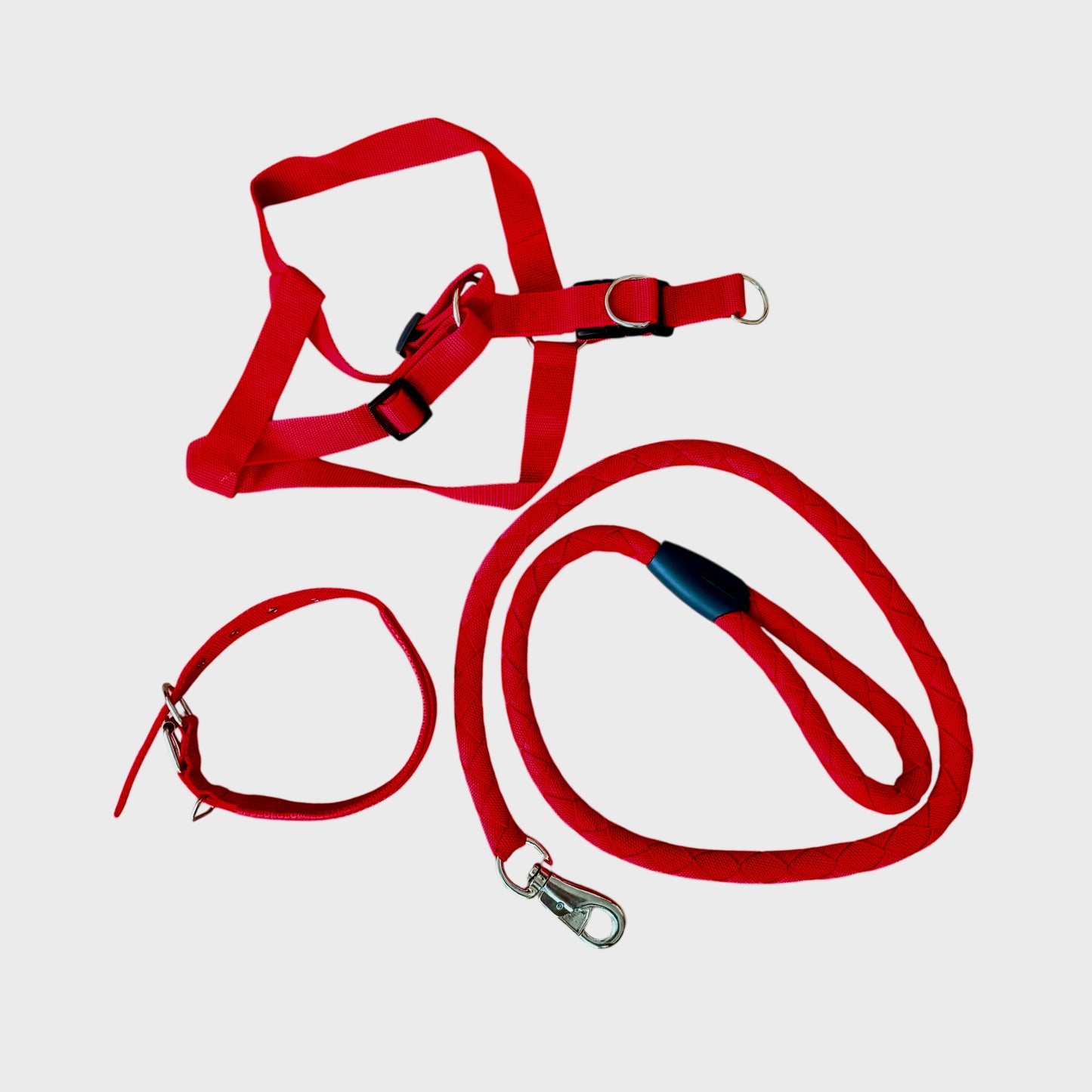 Size XL 3pc Strong Nylon Rope Dog Lead Leash Collar Chest Back Harness Set