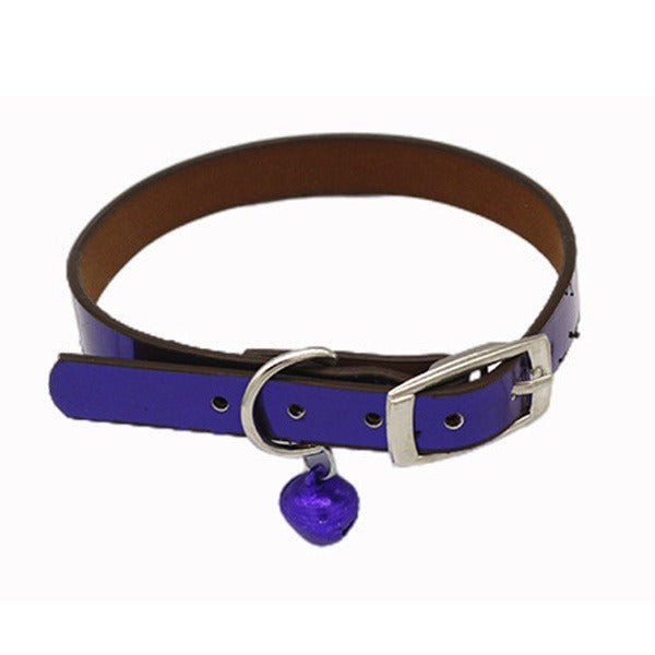 Glossy Adjustable Kitten Cat Puppy Dog Small Pet Faux Leather Collar With Bell