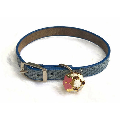 Weave Pattern Adjustable Kitten Cat Puppy Dog Small Pet Faux Leather Collar With Bell
