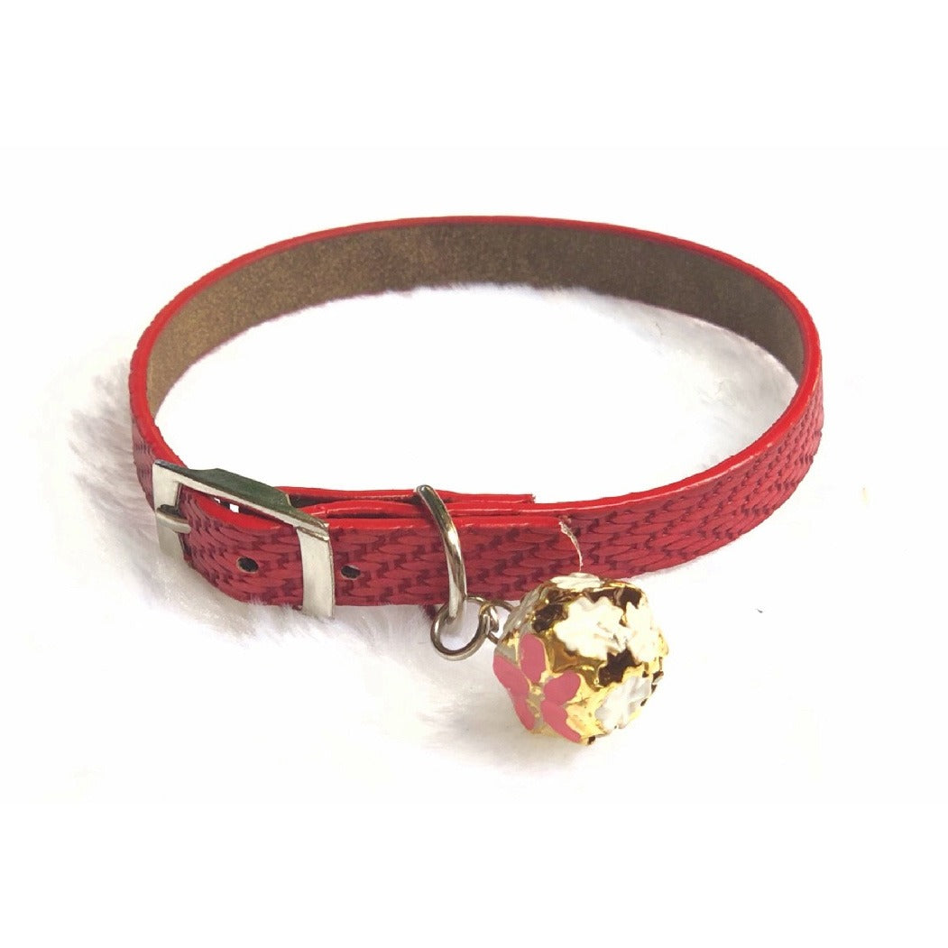 Weave Pattern Adjustable Kitten Cat Puppy Dog Small Pet Faux Leather Collar With Bell