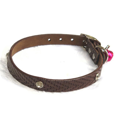 Crystal Studs Adjustable Kitten Cat Puppy Dog Small Pet Faux Leather Collar With Bell