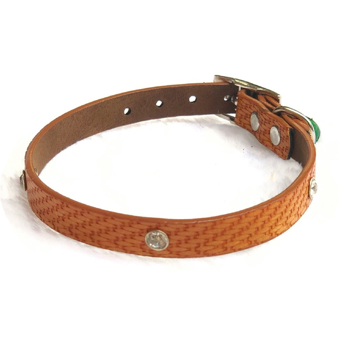 Crystal Studs Adjustable Kitten Cat Puppy Dog Small Pet Faux Leather Collar With Bell