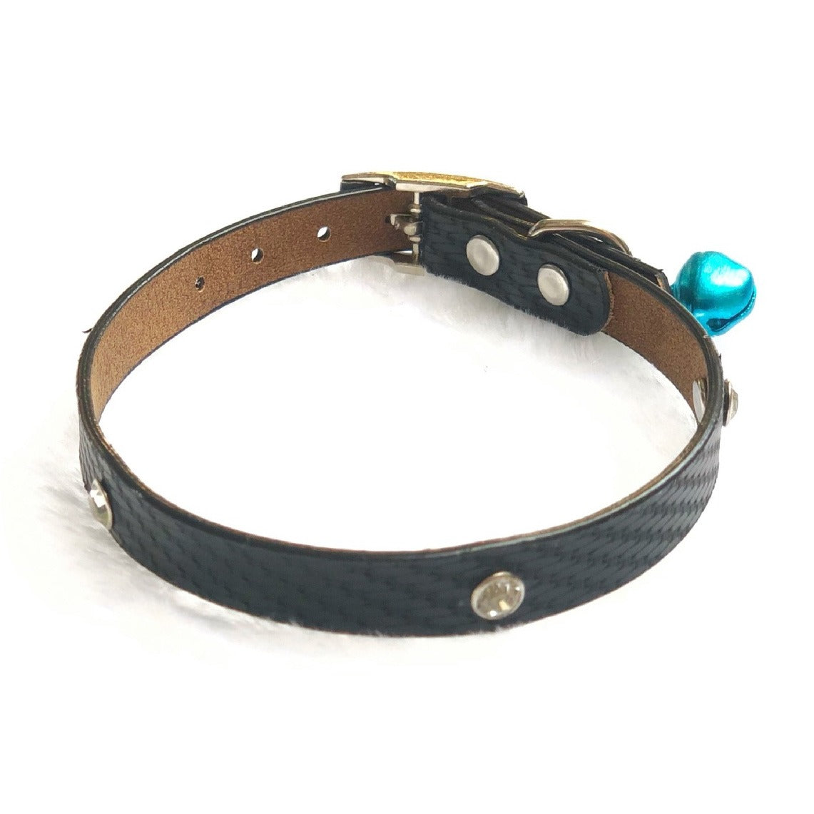 Crystal Studs Adjustable Kitten Cat Puppy Dog Small Pet Faux Leather Collar With Bell