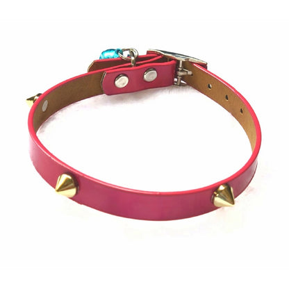 Pointy Studs Adjustable Kitten Cat Puppy Dog Small Pet Faux Leather Collar With Bell