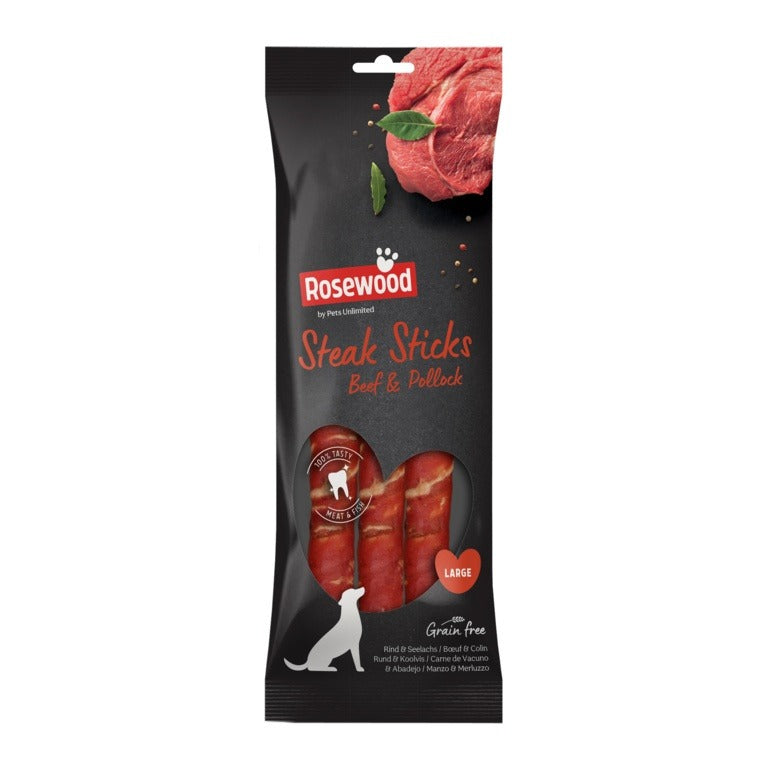 ROSEWOOD Steak Sticks Beef And Pollock Dog Treats Pack 3 Large 240g