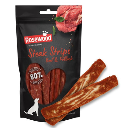 ROSEWOOD Steak Strips Beef And Pollock Dog Treats 100g